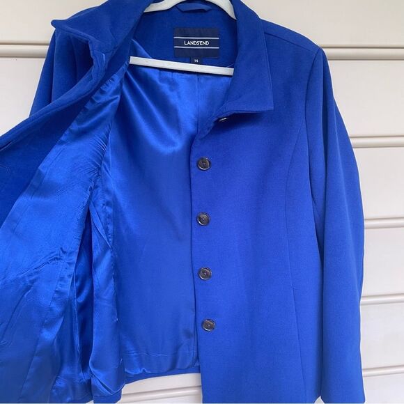 Land's End Cobalt Blue Hidden Button Peacoat Classic Size 14 - Picture 10 of 10